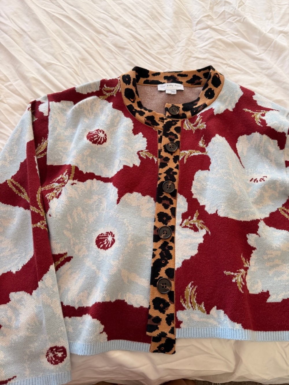 Never Fully Dressed Leopard Trim Knit Top in Tan and Black